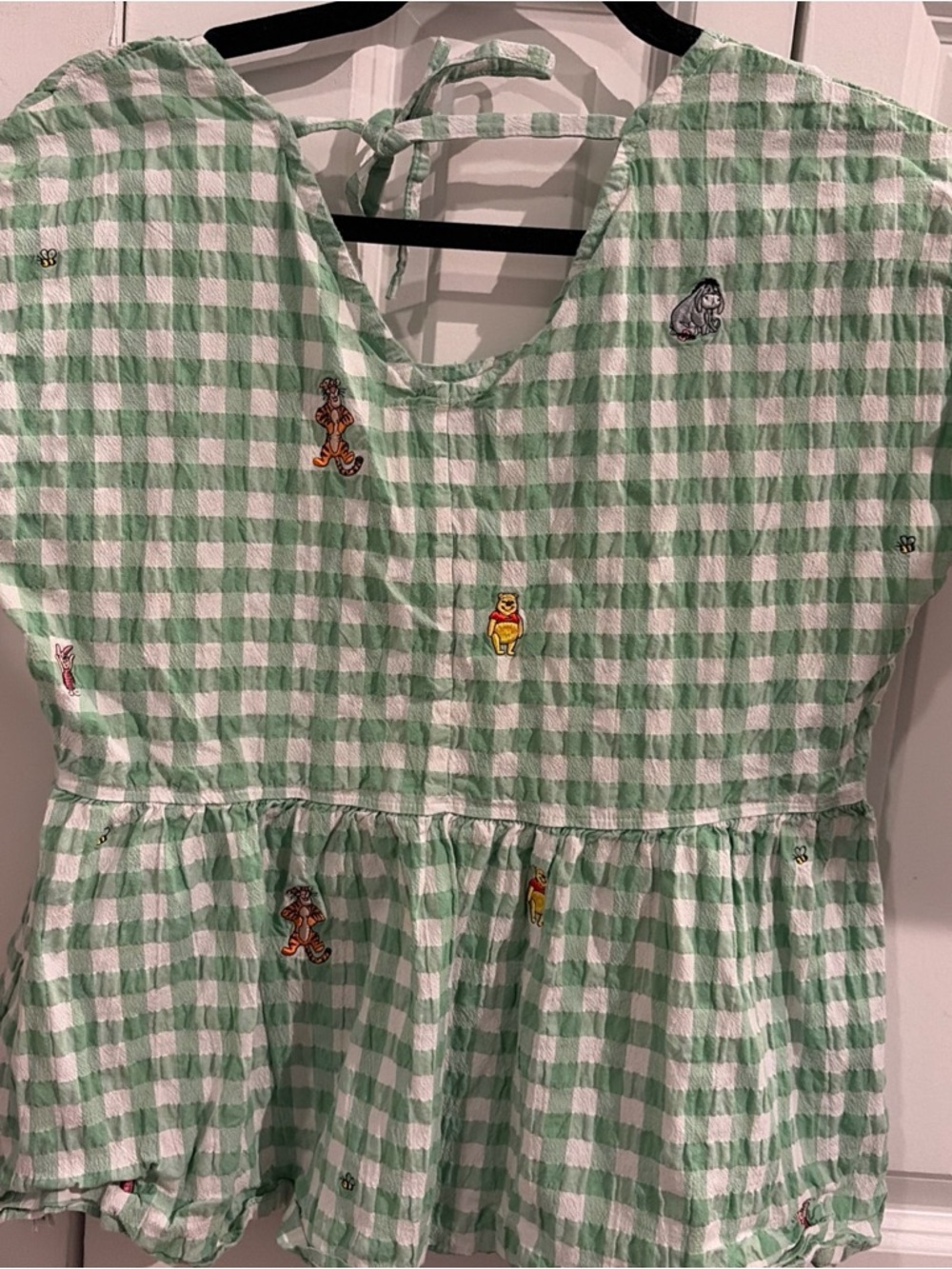 Disney Winnie the Pooh Womens Short sleeve Top Green White Check sz M - Picture 5 of 7